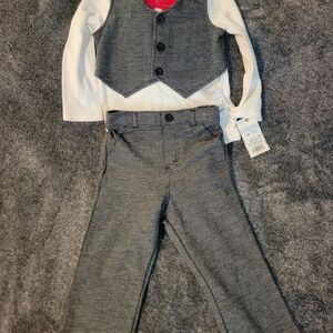 Gray and White Toddler Suit Set with Red Bow Tie